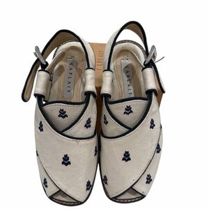 Caplait Jisti Blue Embroidered Canvas Slides | Coastal Chic Sandals Size 6